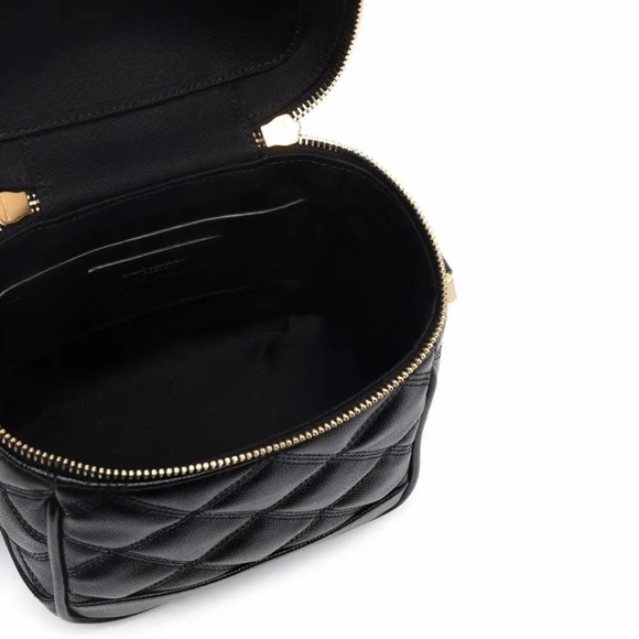 YVES SAINT LAURENT YSL Black Quilted Grain De Poudre Leather 80s Vanity Bag - Picture 8 of 16